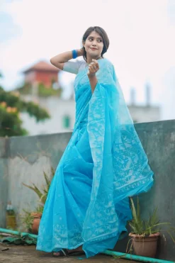 Half Silk Jamdani Saree -sky blue