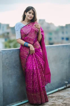 Half Silk Jamdani Saree - magenta