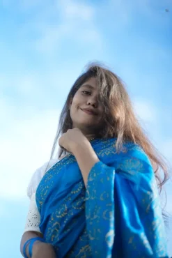 Half Silk Jamdani Saree - Blue