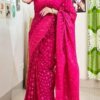 Jamdani Saree Half Silk Tancel Hot Pink 2