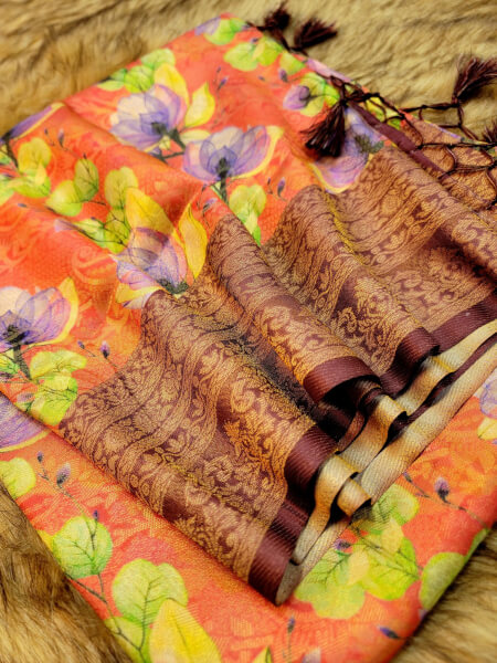 Floral Print Kanjivaram Cotton Saree 1 Floral Print Kanjivaram Cotton Saree 3 1