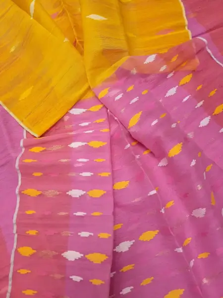 Jamdani Saree Yellow Pink