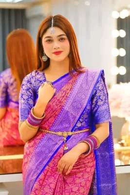 Kanjivaram Saree K0111 - Stunning Pink & Purple Soft Silk 4 Kanjivaram K0111 In Pink Purple 1