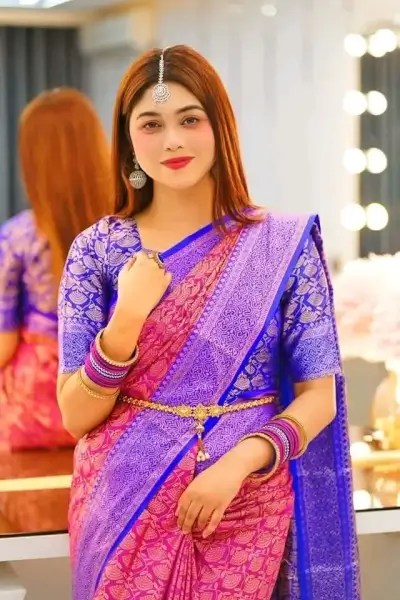 Kanjivaram Saree K0111 - Stunning Pink & Purple Soft Silk 2 Kanjivaram K0111 In Pink Purple 1