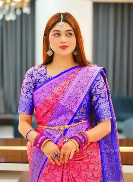 Kanjivaram Saree K0111 - Stunning Pink & Purple Soft Silk 1 Kanjivaram K0111 In Pink Purple 2