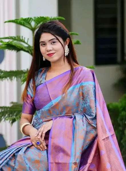 Kanjivaram Saree K0113 in Denim Blue & Purple Dragon 1 Kanjivaram Saree K0113 Denim Blue