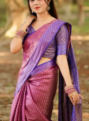 Kanjivaram Saree K0117 - Tulip Pink & Fuchsia Blue 2 Kanjivaram Saree K0117 Tulip Pink Fuchsia Blue