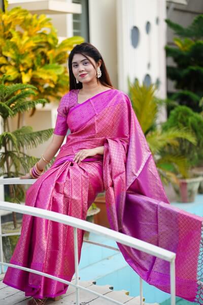 Kanjivaram Saree K0121 - Raspberry Rose 1 Kanjivaram Saree K0121 – Raspberry Rose