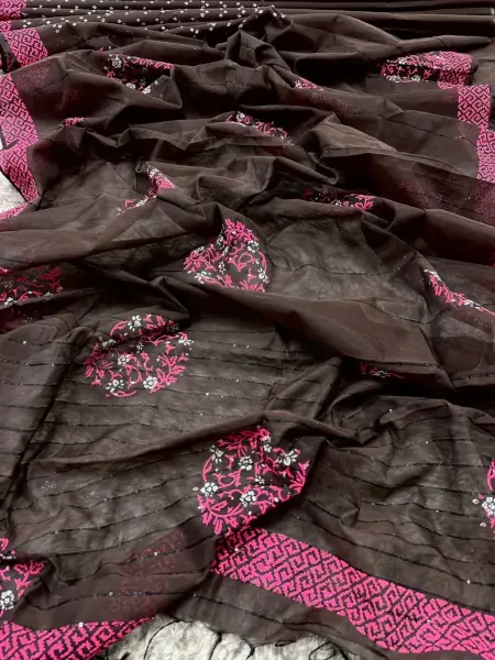 Half Silk Block Print Chumki Saree 5119 1 Half Silk Block Print Chumki Saree 21
