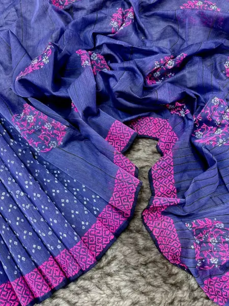 Half Silk Block Print Chumki Saree 9744 1 Half Silk Block Print Chumki Saree 4