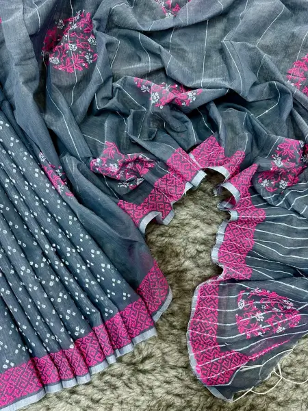 Half Silk Block Print Chumki Saree 4672 1 Half Silk Block Print Chumki Saree 7