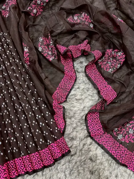 Half Silk Block Print Chumki Saree 4065 1 Half Silk Block Print Chumki Saree 8